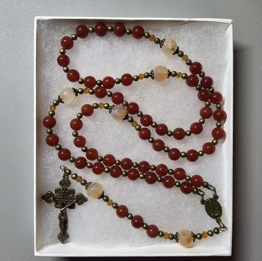 Large One Of A Kind Hand Crafted Rosary Made With Orange Carnelian